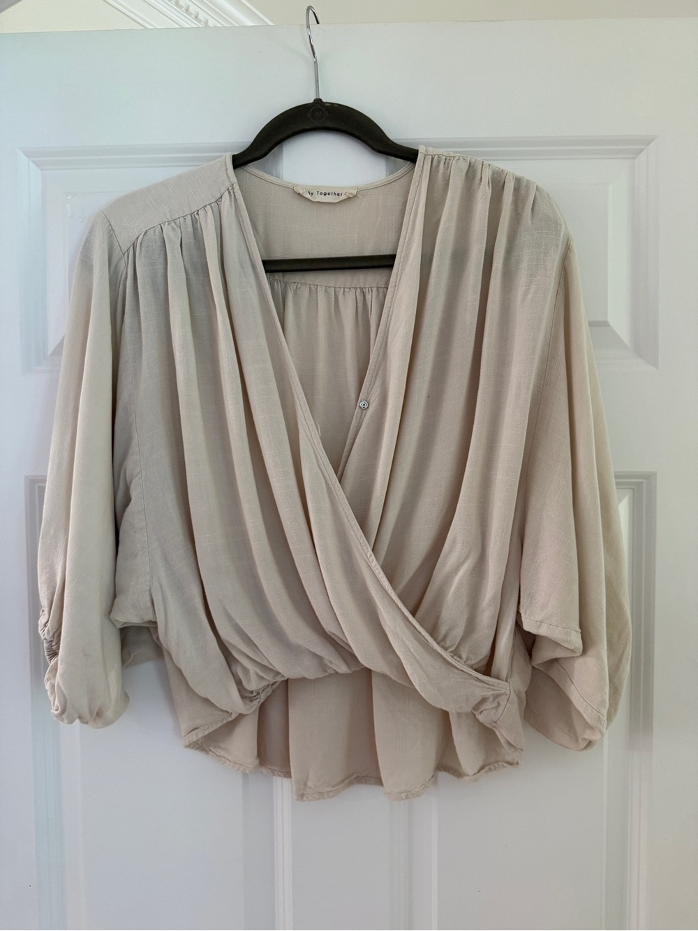 By Together Draped Wrap Blouse Top Sand Beige Size S